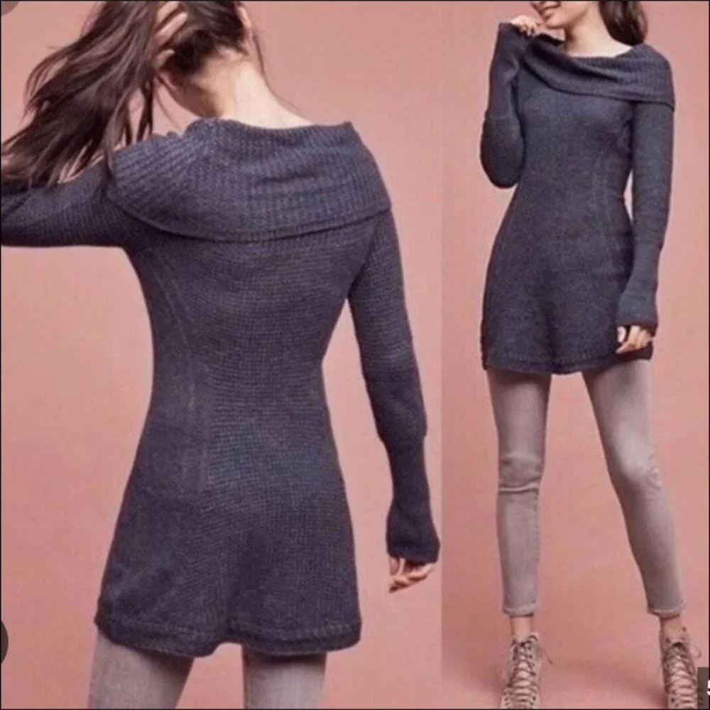 Anthropologie MOTH Cowl Neck Sweater, Light Grey, Cotton/Cashmere Blend,‎ Small